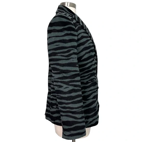 NWT Ann Taylor Zebra Print Long Double Breasted Wool Blend Blazer Size 6 - Picture 3 of 14